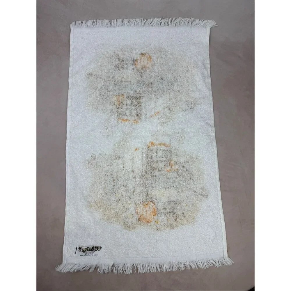 Vintage Hand Towel and Washcloth Set 1970s MCM Franco Pumpkin Wagon